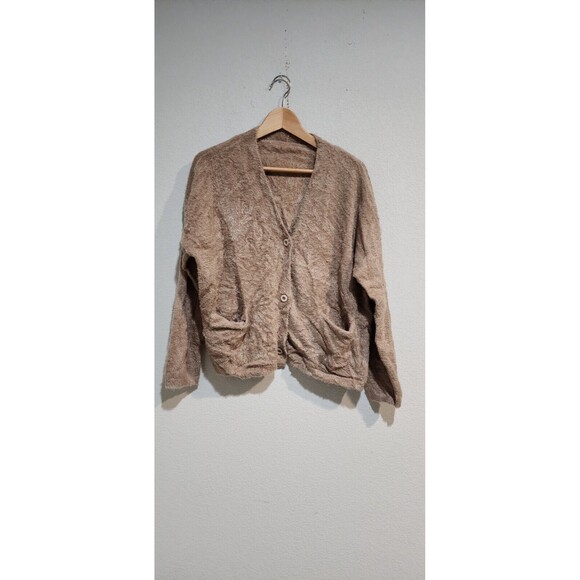 J. McLAUGHLIN Cardigan Sweater Open Front Wool Cashmere Angora Blend Tan XL - Picture 1 of 9